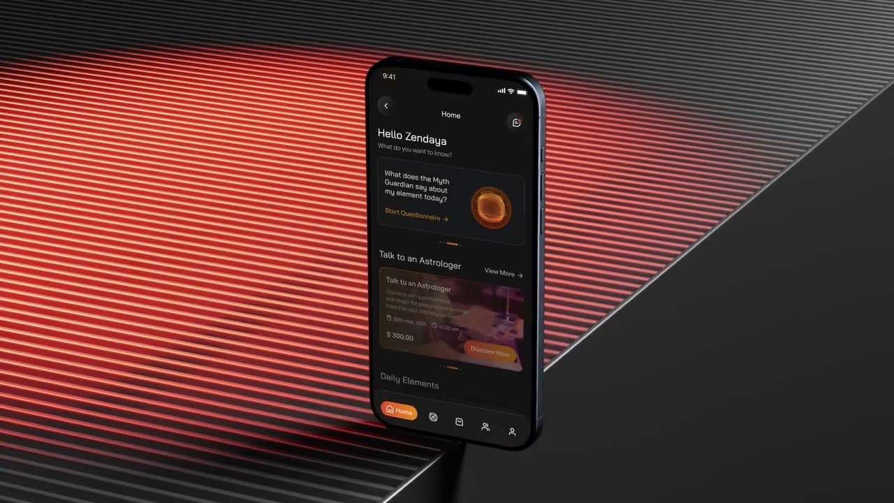 Entermyth UI/UX design, animated mockup