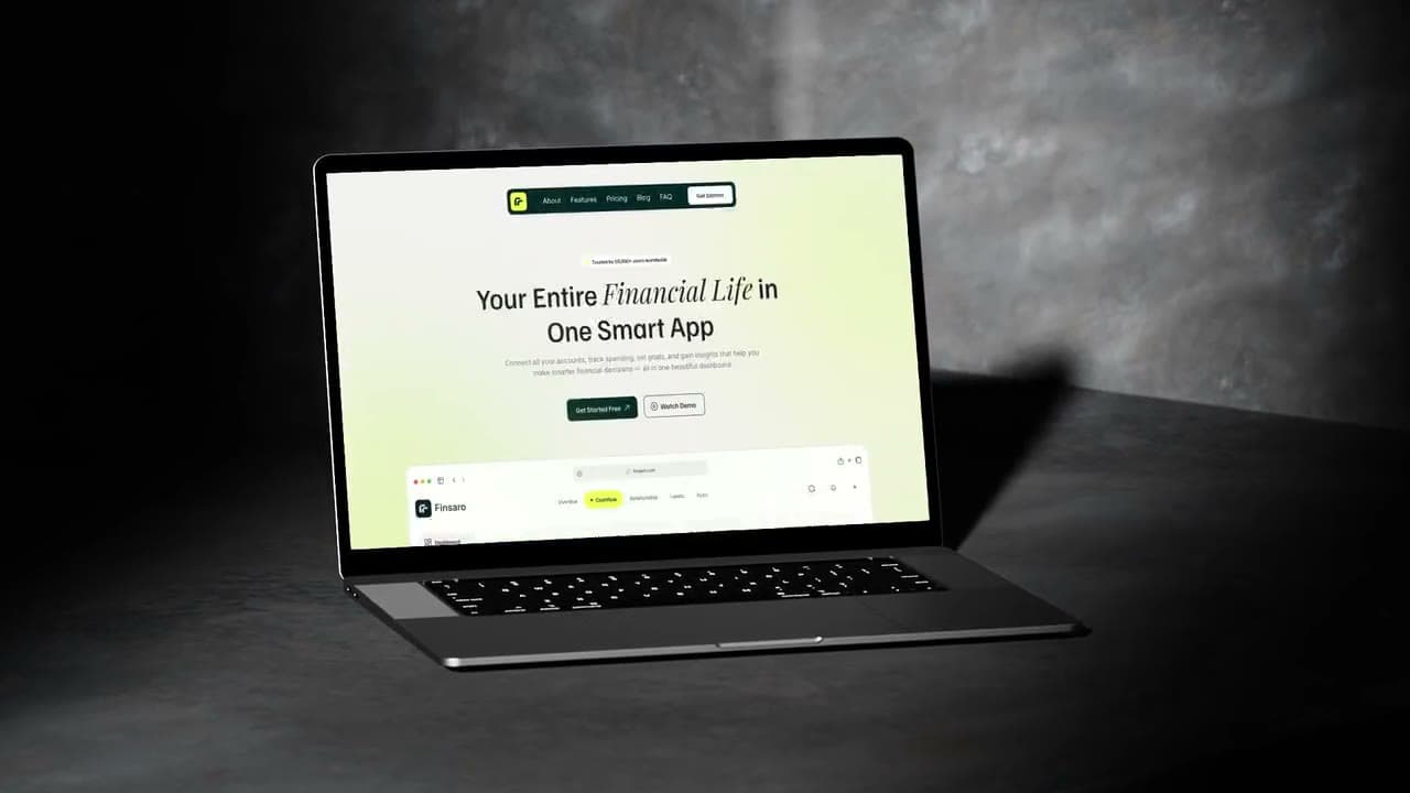 Finsaro UI/UX design, animated mockup